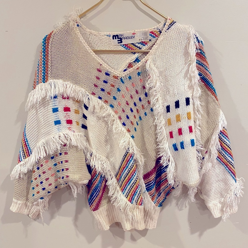 max bradley • Adorable 🥰 vintage Sweater with fringing and Pom Pom details